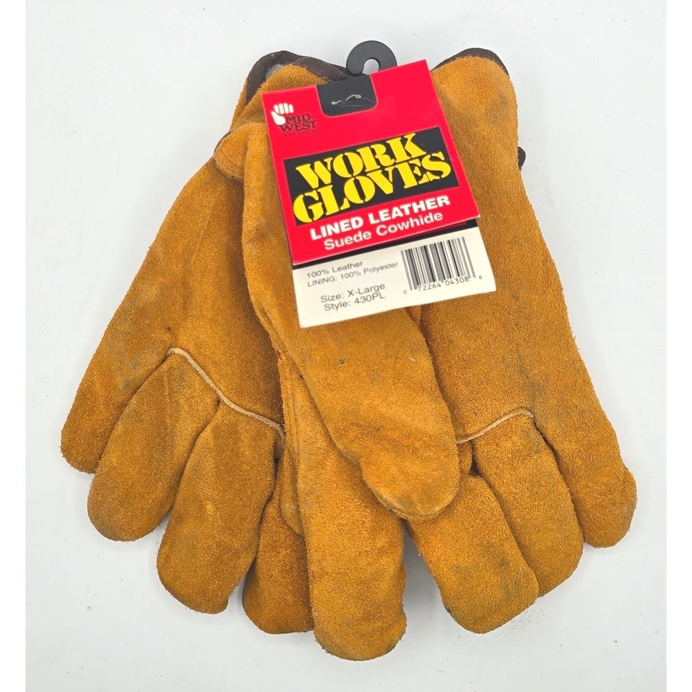 MidWest Lined Leather Suede Cowhide Work Gloves Brown XL 430PL